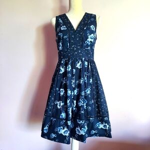 Kate Spade Out West Prairie Rose Fit and Flare Navy Floral Cotton Poplin Eyelet